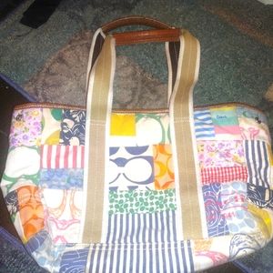 coach purse throwback classic design white with multicolored canvas handbag